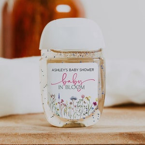 Baby in Bloom Baby Shower Favor Hand Sanitizer Labels, Wildflower Baby Shower Favor Stickers, Baby in Bloom Hand Sanitizer Labels