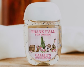 Wild West Cowgirl Baby Shower Hand Sanitizer Favor Labels, Western Ranch Girl Baby Shower Favors, Rodeo Girl Baby Shower, Set of 30 labels