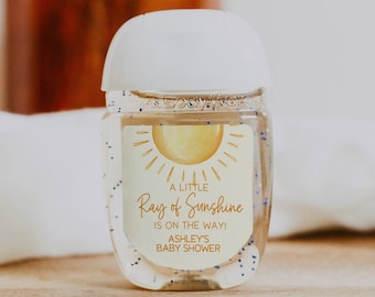A Little Ray of Sunshine baby shower favor labels, Sun Baby Shower hand sanitizer favor label, hand sanitizer labels, Little sunshine shower