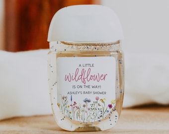 A Little Wildflower Baby Shower Favor Sanitizer Labels, Wildflower Baby Shower Favor Stickers, Baby in Bloom Hand Sanitizer Labels
