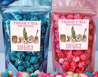 Wild West Cowgirl Baby Shower Treat Bags, Western Ranch Baby Shower favor bags, Popcorn baby shower favors, Popcorn baby shower bags