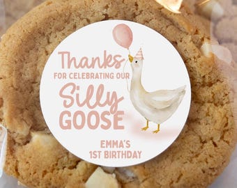 One Silly Goose Birthday Party Favor Labels, One Silly Goose Favor Stickers, 2" Round Printed Silly Goose Labels, Silly Goose Party Favors