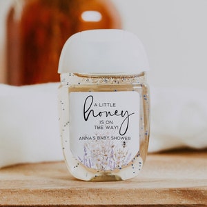 A Little Honey is on the Way Baby Shower Favor Hand Sanitizer Labels, Bee Baby Shower Favor Stickers, Honey Bee Hand Sanitizer Labels
