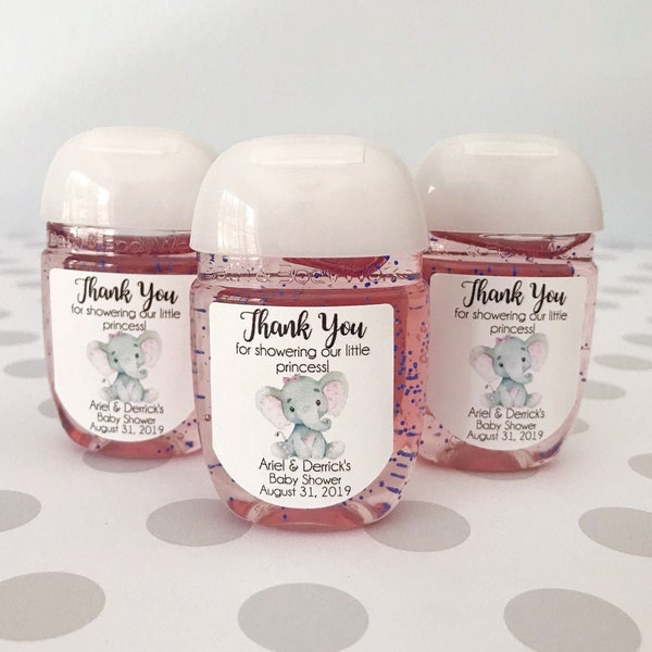 Baby Elephant baby shower favor labels, hand sanitizer favor label, hand sanitizer labels, elephant baby shower boy, elephant shower girl