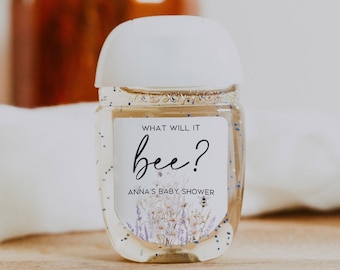 What will it Bee Gender Reveal Favor Hand Sanitizer Labels, Mommy to Bee Baby Shower Favor Stickers, Honey Bee Hand Sanitizer Labels