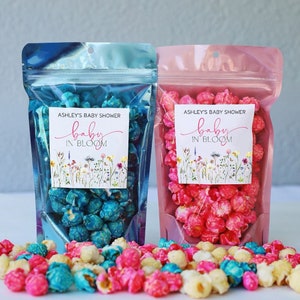 Baby in Bloom baby shower treat bags, Baby in Bloom favor bags, Popcorn baby shower favor, Popcorn baby shower bags,  Wildflower Baby Shower