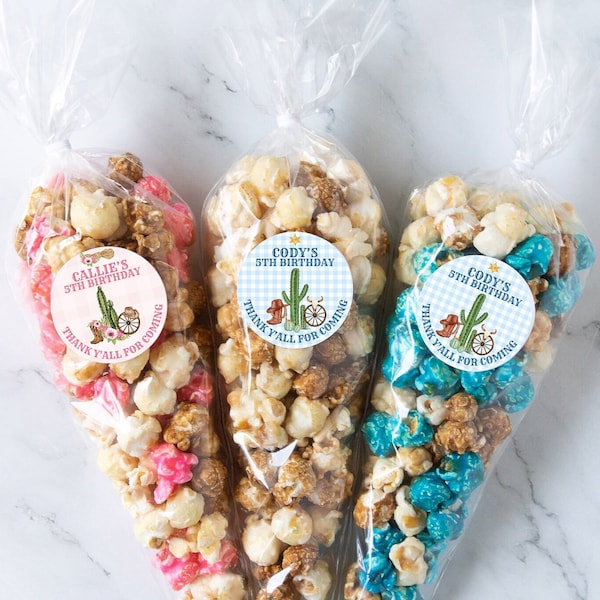 Cowgirl/Cowboy Birthday Party Popcorn Favor Labels (Set of 20)