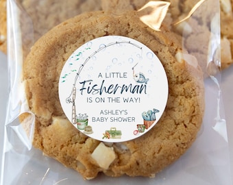 Fishing Baby Shower Favor Cookie Labels, Fish Theme Shower Favors, Fishing Stickers, Little Fisherman baby shower favors, Fishing Shower