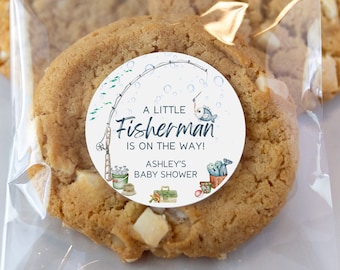 Fishing Baby Shower Favor Cookie Labels, Fish Theme Shower Favors, Fishing Stickers, Little Fisherman baby shower favors, Fishing Shower