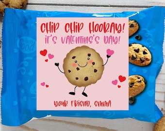 May include: A pink and red Valentine's Day gift tag with a cartoon cookie character and the text "Chip Chip Hooray! It's Valentine's Day! Your friend, [name]"