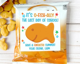 Last Day of School Snack Sticker, Classroom End of Year Snack Goldfish Label, O Fish Ally Last day of school Label, Summer Vacation