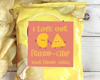 Friend-Chip Valentine Sticker: School Treat Label, Non-Candy Favor