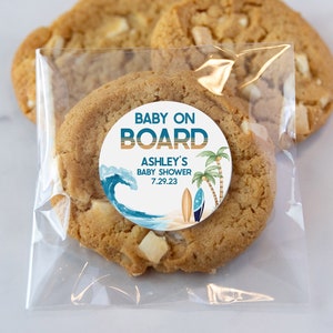 Baby on Board Baby Shower Cookie Labels, Surfing Baby Shower Favors, Surf Beach Baby Shower Stickers, Summer Baby Shower, Beach Baby Shower
