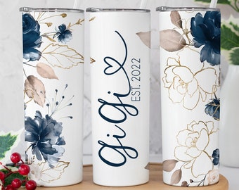 Blue Floral Gigi Tumbler, Blue Gold Gigi tumbler, Gift Gigi, Grandma tumbler, Gigi Christmas Gift, Grandmother tumbler, Gift for her