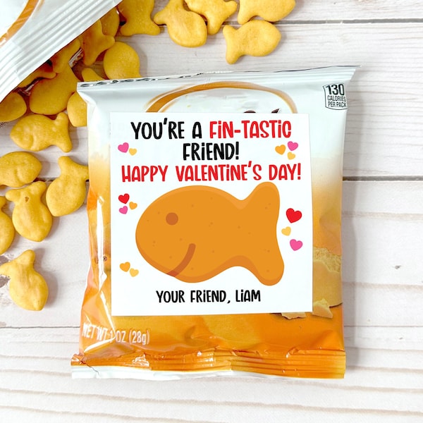 Classroom Valentine Goldfish Sticker, Valentine School Treat Sticker, Preschool Valentine Label, GoldFish Snack Sticker, Non candy Valentine