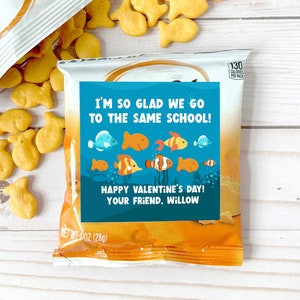 Classroom Valentine Goldfish Sticker, Valentine School Treat Sticker, Preschool Valentine Label, GoldFish Snack Sticker, Non candy Valentine