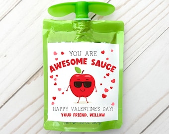 Applesauce Valentine Stickers, Kids Classroom Valentines Labels, Gifts for School Classroom Valentines, Applesauce Valentine Stickers
