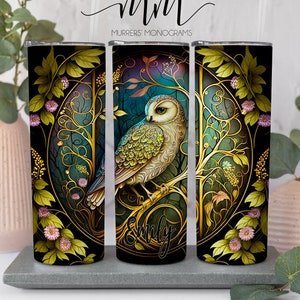 Personalized Owl Stained Glass Tumbler, Owl Gifts, Owl Gift For Women, Owl Tumbler Cup With Straw, Stained glass Owl Mug, Custom Owl Tumbler