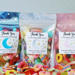 Baby Shower Treat Bags, Thank you to the moon & Back, Love you to the Moon and Back, Twinkle Twinkle Little Star Favors, Stand Up Zip Pouch