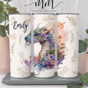 Floral Dragon Tumbler: Personalized Stainless Steel Travel Cup