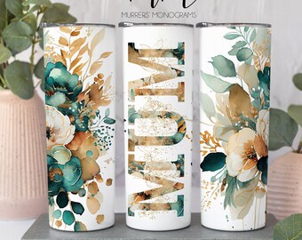 Floral Mum Tumbler for Mother's Day Gift for Mum, Mum Travel Cup for Mom Gifts, 20 oz Tall Skinny Tumbler with Lid and Straw