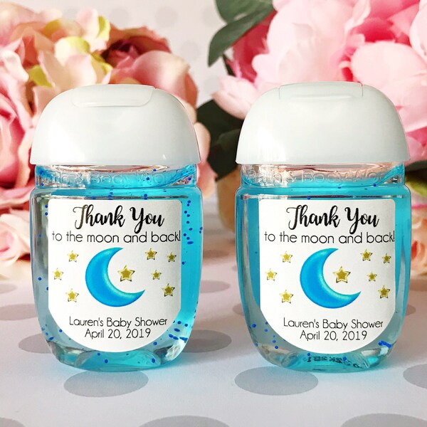 Baby Shower favor labels, Love you to the Moon and Back, hand sanitizer favor label, Twinkle Twinkle Little Star Favors, Boy Baby Shower