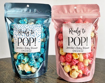 Ready to Pop baby shower treat bags, About to Pop favor bags, Popcorn baby shower favors, Popcorn baby shower bags,  Stand up Zip Pouches