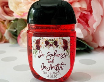 Burgundy Floral Wedding Favors, Hand Sanitizer Labels, Bridal Shower Favors, Bachelorette Party Favors, Burgundy Wedding, Set of 30 Labels