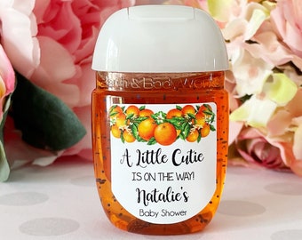 Personalized Little Cutie Baby Shower Hand Sanitizer Favor Labels, Little Cutie Baby Shower Favors, Orange Baby Shower, Set of 30 labels
