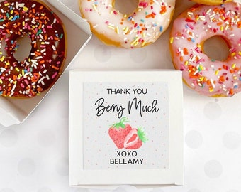 Cajas de donas de fresa para baby shower: etiquetas personalizadas para donas
