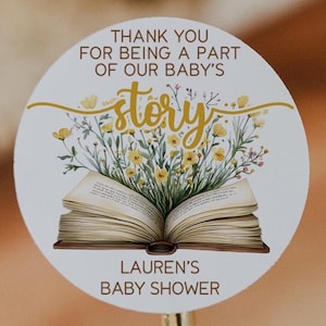 A New Chapter Begins Baby Shower Favor Sticker, Storybook Baby Shower Favor Labels, 2&quot; Round Baby Shower Labels, Storybook Baby Shower Label