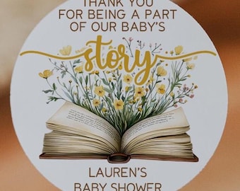 Storybook Baby Shower Favor Stickers: A New Chapter Begins, 2" Round Labels