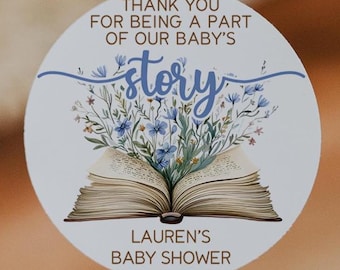 Storybook Baby Shower Favor Labels: Floral Book Stickers