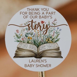 A New Chapter Begins Baby Shower Favor Sticker, Storybook Baby Shower Favor Labels, 2&quot; Round Baby Shower Labels, Storybook Baby Shower Label