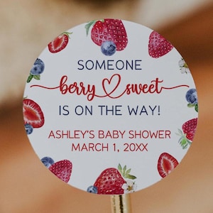 Strawberry Baby Shower Favor Labels: Berry Sweet Theme Stickers