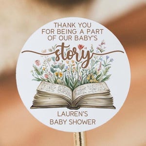 A New Chapter Begins Baby Shower Favor Sticker, Storybook Baby Shower Favor Labels, 2" Round Baby Shower Labels, Storybook Baby Shower Label brown