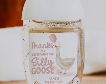 One Silly Goose Hand Sanitizer Favor Labels, Silly Goose Birthday Party Favors, Silly Goose Favors, Printed Silly Goose Set of 30 labels
