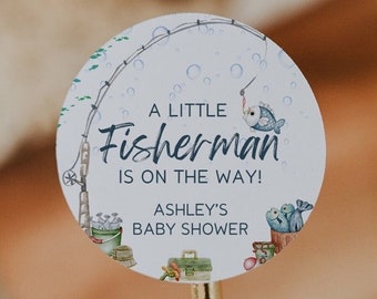 Fishing Baby Shower Favor Labels, Fish Theme Shower Favors, Fishing Stickers, Little Fisherman baby shower favors, Fishing Baby Shower Favor