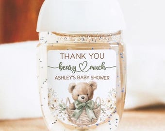 Thank You Beary Much hand sanitizer favor labels, Teddy Bear baby shower favor labels, hand sanitizer labels, teddy bear baby shower boy
