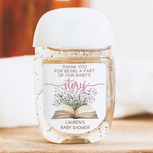 Storybook Baby Shower Favor Hand Sanitizer Labels, A New Chapter Begins Baby Shower Favor Stickers, Book Baby Shower Hand Sanitizer Labels