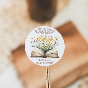 A New Chapter Begins Baby Shower Favor Sticker, Storybook Baby Shower Favor Labels, 2" Round Baby Shower Labels, Storybook Baby Shower Label yellow