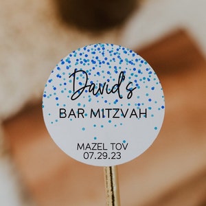 Bar Mitzvah Favor Labels, Bat Mitzvah Party Favors Stickers, 2" Round Bar Mitzvah Party Labels, Bat Mitzvah Party Labels, Candy Bar Labels