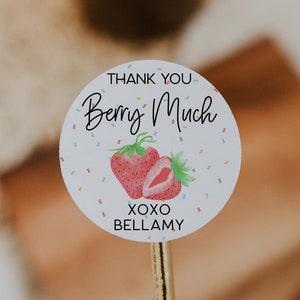 Strawberry Baby Shower Favor Labels, Strawberry Baby Shower, Strawberry Theme Stickers, Strawberry Cookie Labels, Fruit Baby Shower Favors