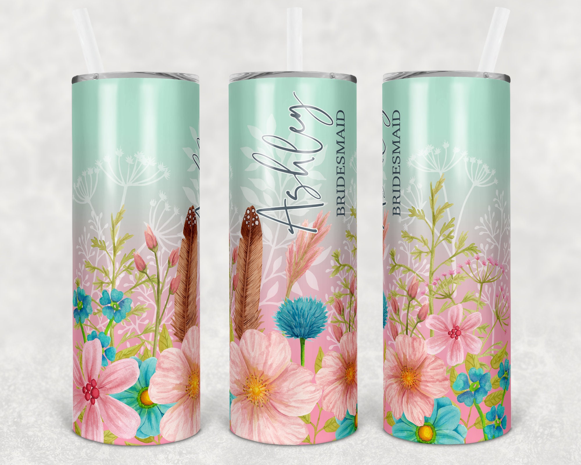 Blue Floral Bridesmaid Tumblers Bridesmaid Cups Personalized Etsy