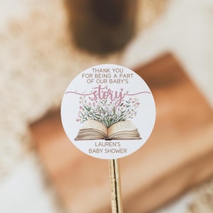 A New Chapter Begins Baby Shower Favor Sticker, Storybook Baby Shower Favor Labels, 2" Round Baby Shower Labels, Storybook Baby Shower Label pink