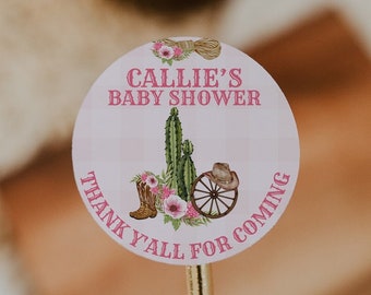 Cowgirl Baby Shower Favor Labels: Wild West Stickers (Set of 20)