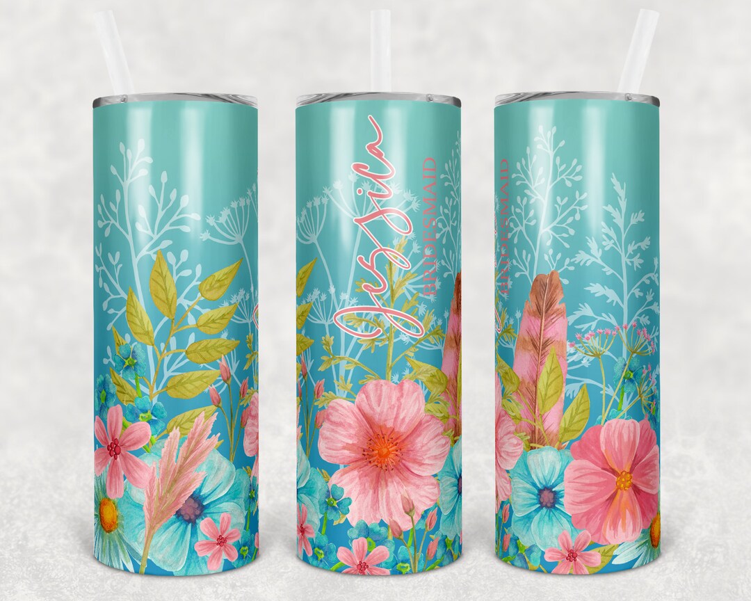 Blue Floral Bridesmaid Tumblers Bridesmaid Cups Personalized Etsy