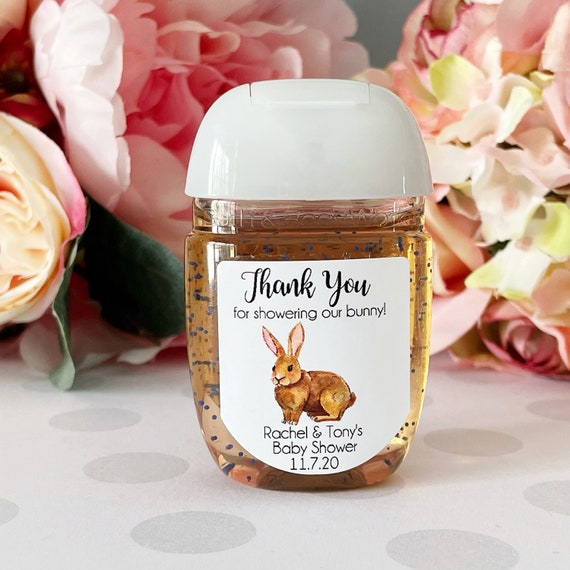 Baby Bunny baby shower favor labels, hand sanitizer favor label, hand sanitizer labels, Bunny baby shower boy, bunny baby shower girl