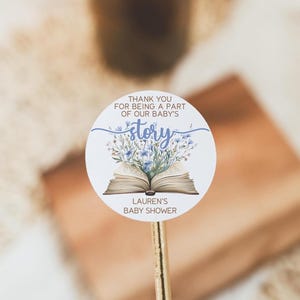 A New Chapter Begins Baby Shower Favor Sticker, Storybook Baby Shower Favor Labels, 2" Round Baby Shower Labels, Storybook Baby Shower Label blue