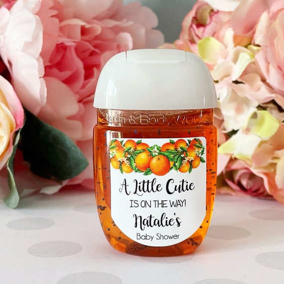 Personalized Little Cutie Baby Shower Hand Sanitizer Favor Labels, Little Cutie Baby Shower Favors, Orange Baby Shower, Set of 30 labels